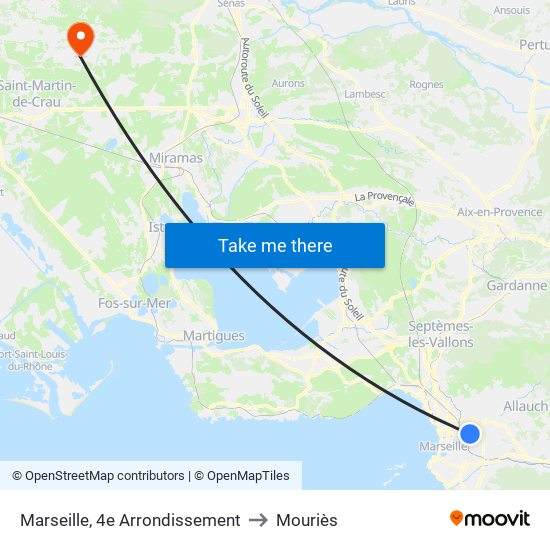 Marseille, 4e Arrondissement to Mouriès map