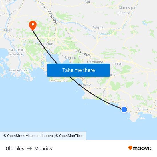 Ollioules to Mouriès map