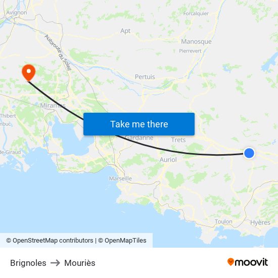 Brignoles to Mouriès map