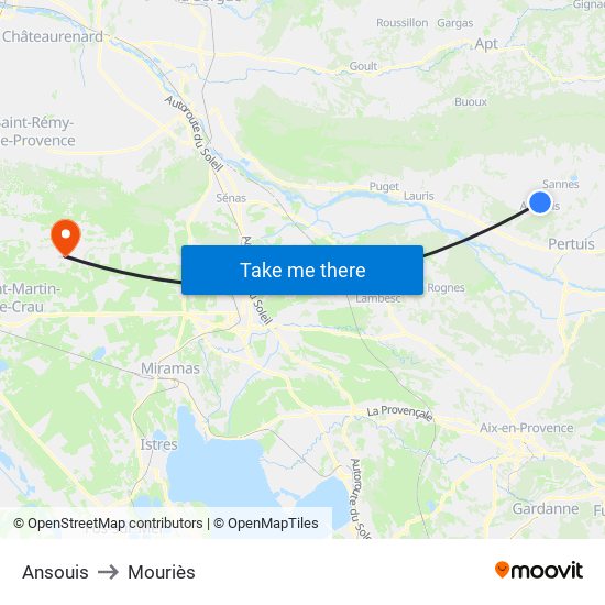 Ansouis to Mouriès map