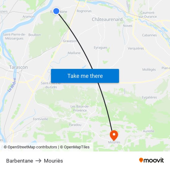 Barbentane to Mouriès map