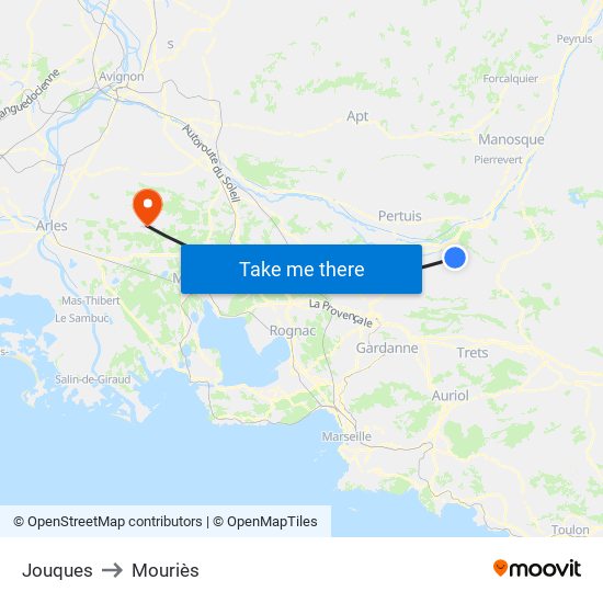 Jouques to Mouriès map