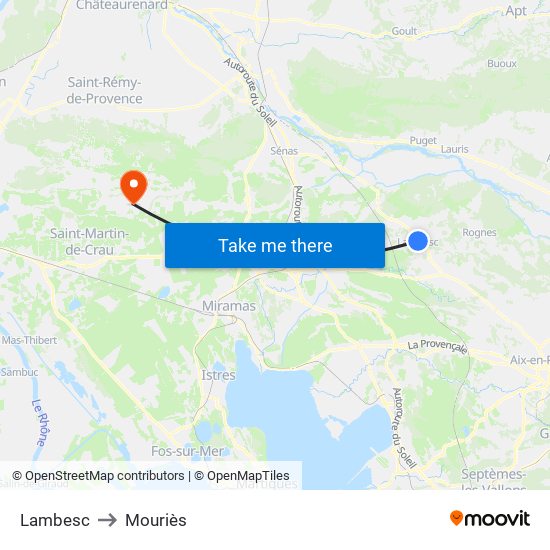 Lambesc to Mouriès map