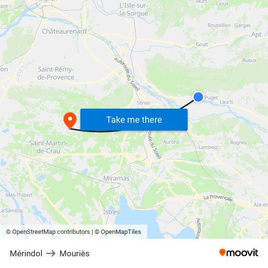 Mérindol to Mouriès map