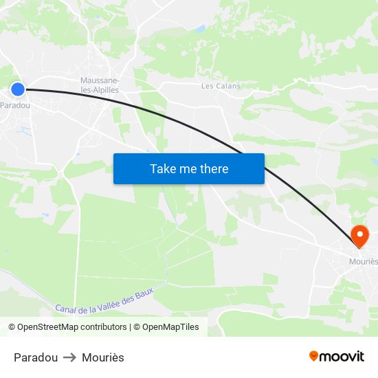 Paradou to Mouriès map