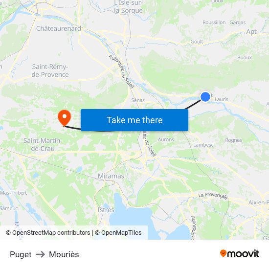 Puget to Mouriès map