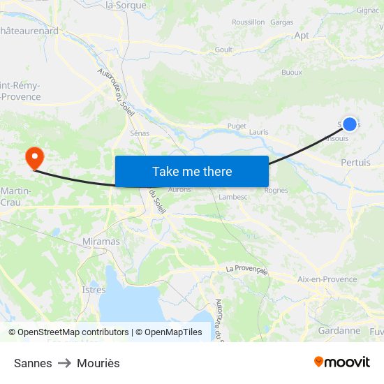 Sannes to Mouriès map