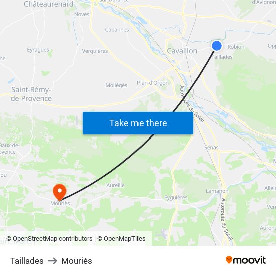 Taillades to Mouriès map