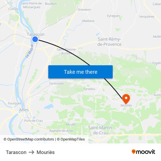 Tarascon to Mouriès map
