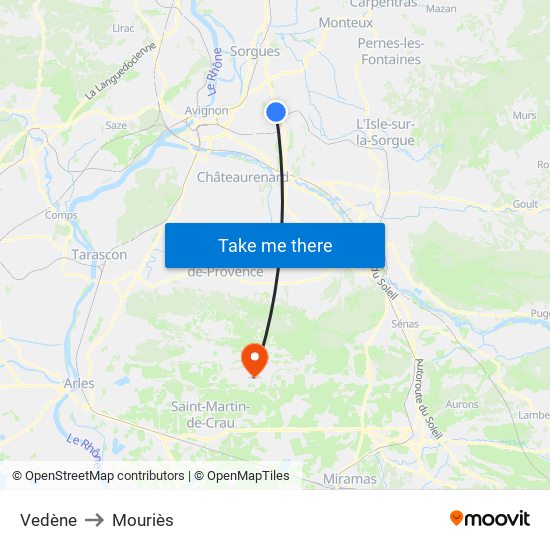Vedène to Mouriès map
