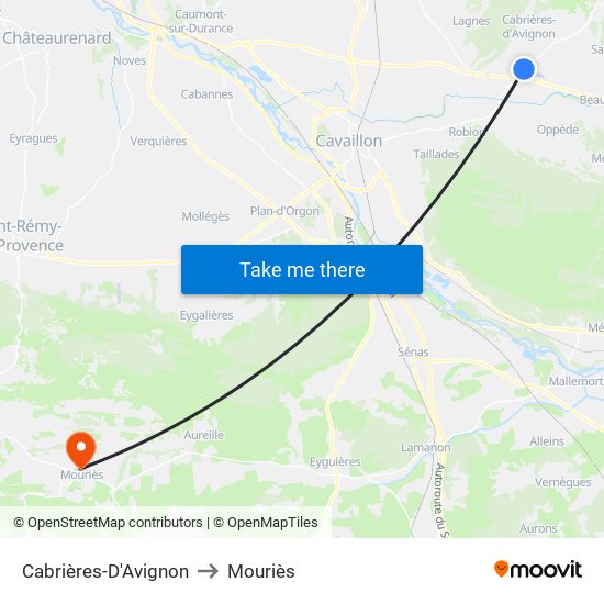 Cabrières-D'Avignon to Mouriès map