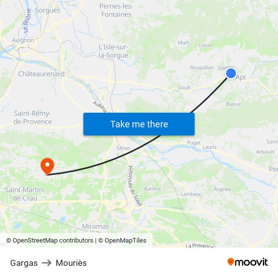 Gargas to Mouriès map