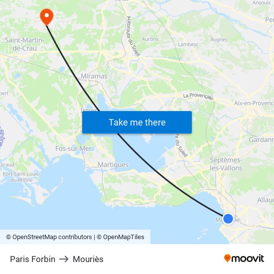 Paris Forbin to Mouriès map