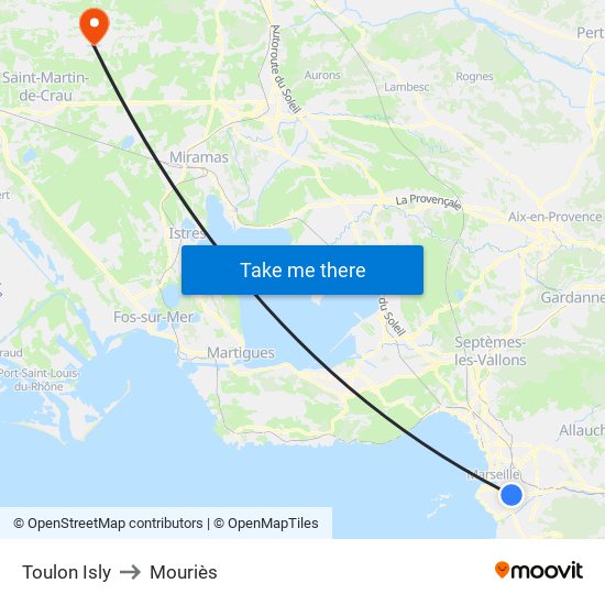 Toulon Isly to Mouriès map