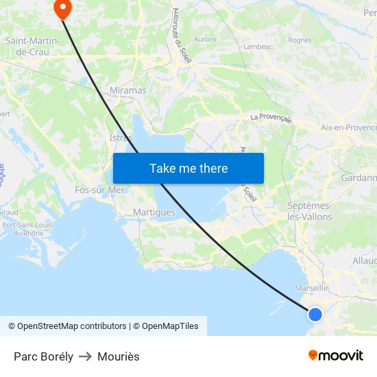 Parc Borély to Mouriès map