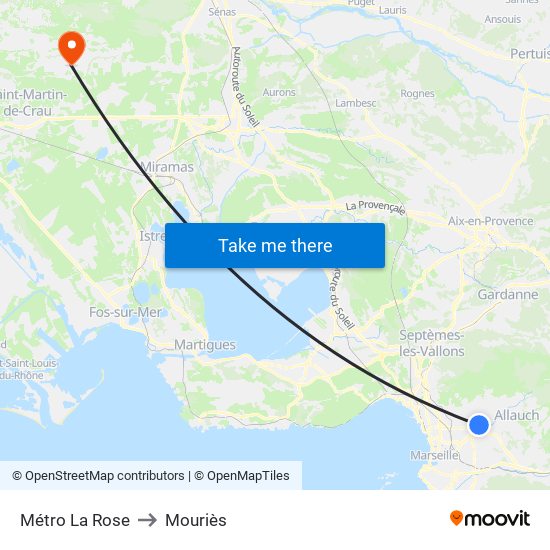 Métro La Rose to Mouriès map