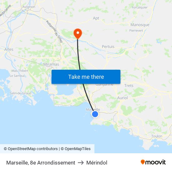 Marseille, 8e Arrondissement to Mérindol map