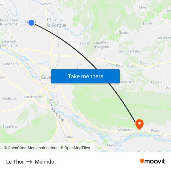 Le Thor to Mérindol map