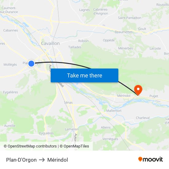 Plan-D'Orgon to Mérindol map