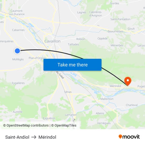 Saint-Andiol to Mérindol map