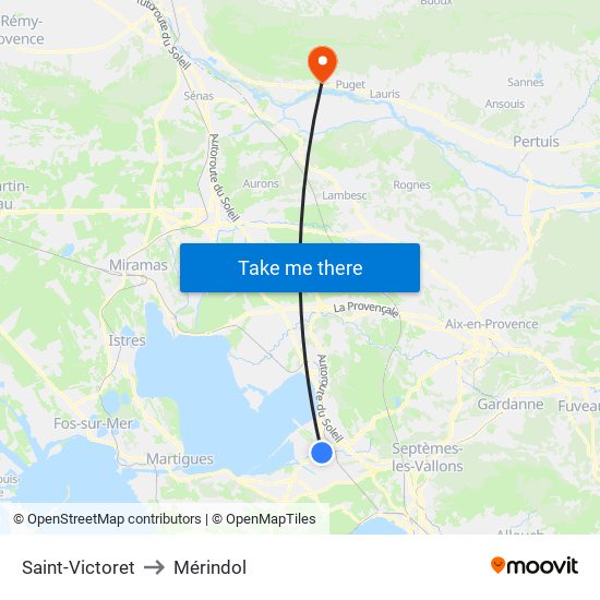 Saint-Victoret to Mérindol map