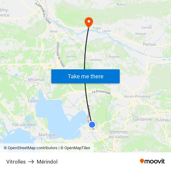 Vitrolles to Mérindol map