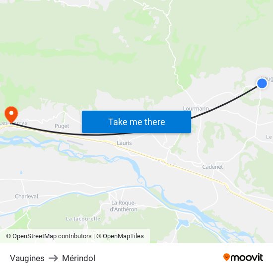 Vaugines to Mérindol map