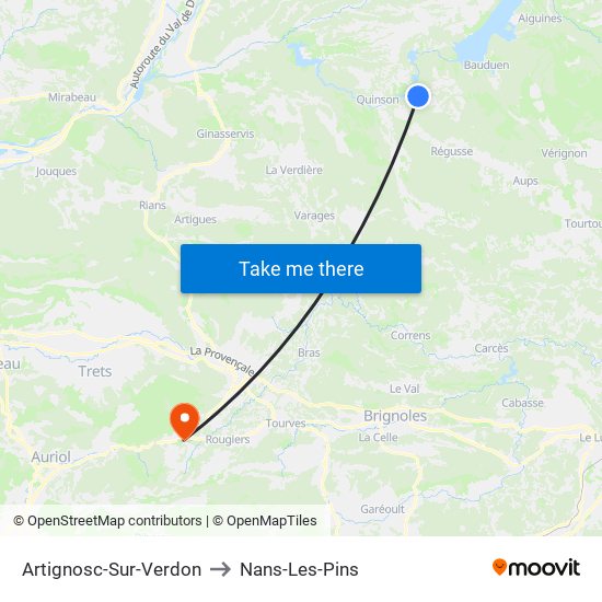 Artignosc-Sur-Verdon to Nans-Les-Pins map