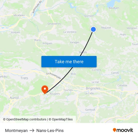 Montmeyan to Nans-Les-Pins map