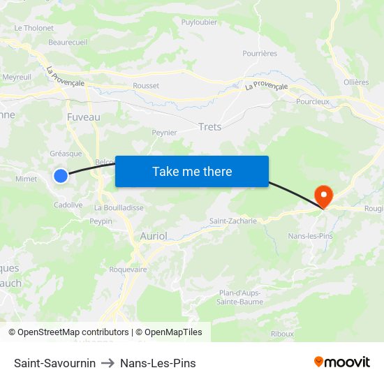 Saint-Savournin to Nans-Les-Pins map