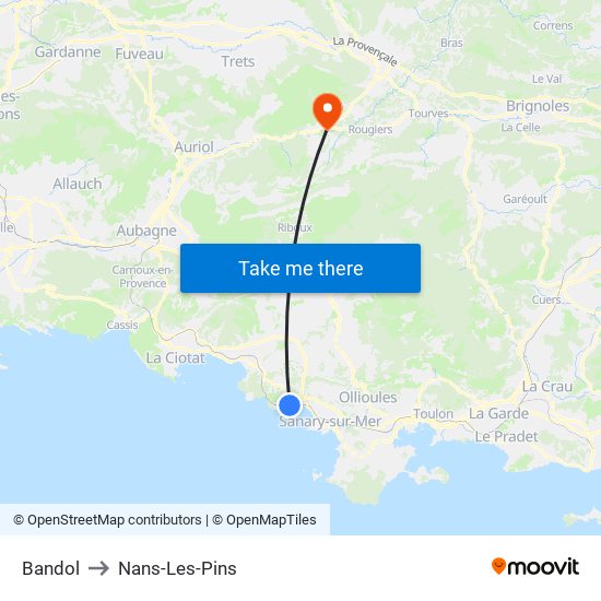 Bandol to Nans-Les-Pins map