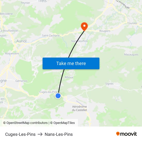 Cuges-Les-Pins to Nans-Les-Pins map