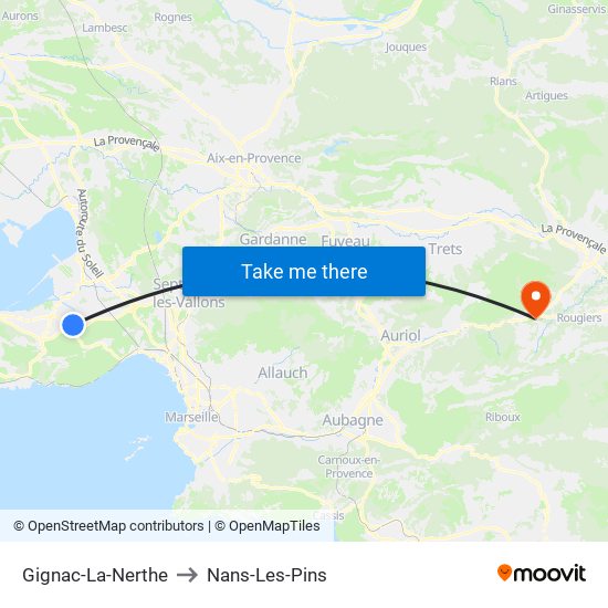 Gignac-La-Nerthe to Nans-Les-Pins map