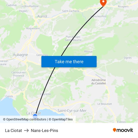 La Ciotat to Nans-Les-Pins map