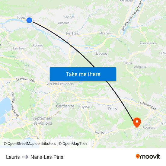 Lauris to Nans-Les-Pins map