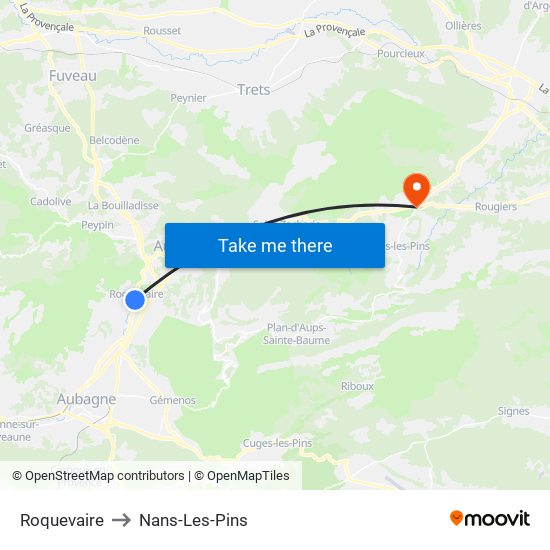 Roquevaire to Nans-Les-Pins map