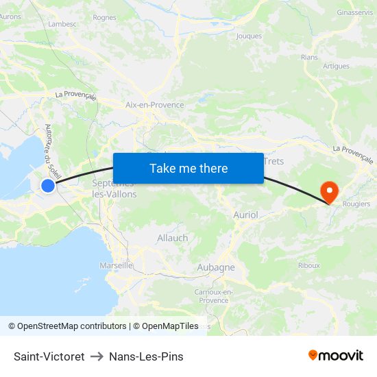 Saint-Victoret to Nans-Les-Pins map