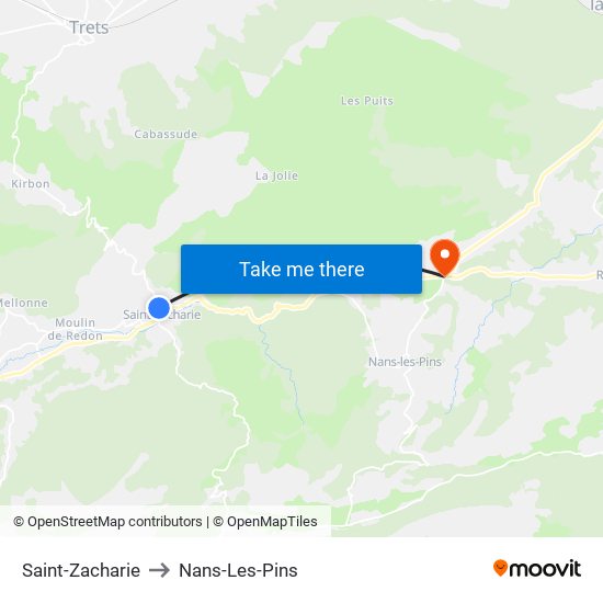 Saint-Zacharie to Nans-Les-Pins map