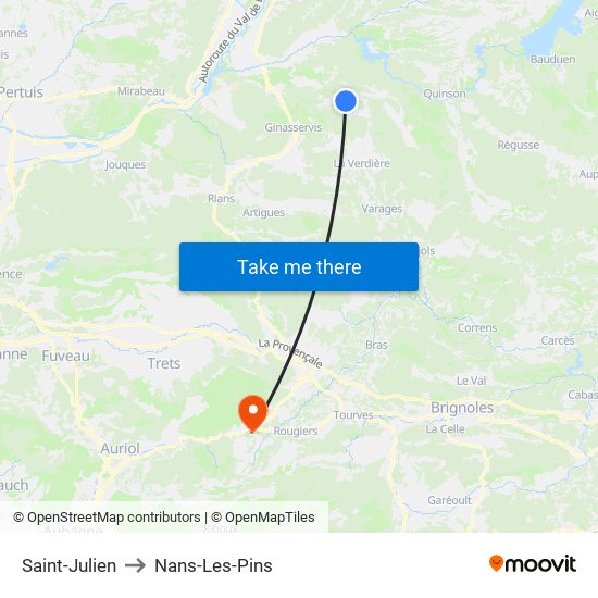 Saint-Julien to Nans-Les-Pins map