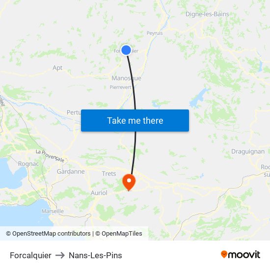 Forcalquier to Nans-Les-Pins map