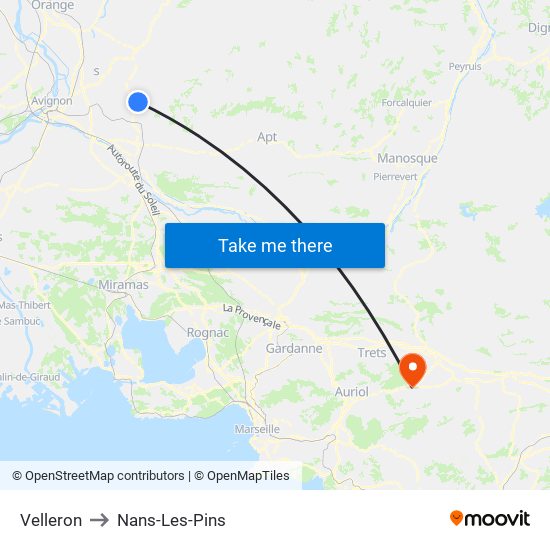 Velleron to Nans-Les-Pins map