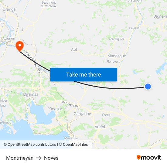 Montmeyan to Noves map