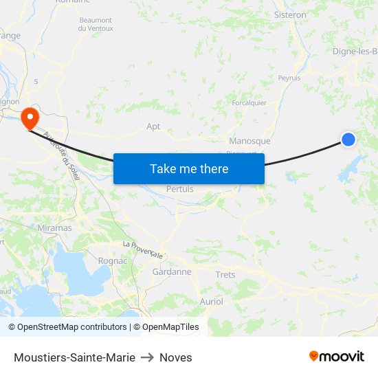 Moustiers-Sainte-Marie to Noves map