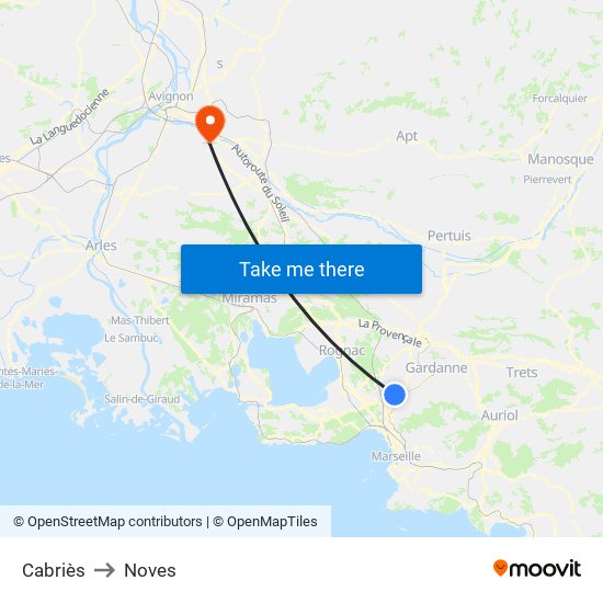 Cabriès to Noves map