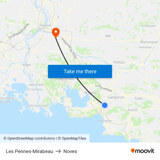 Les Pennes-Mirabeau to Noves map