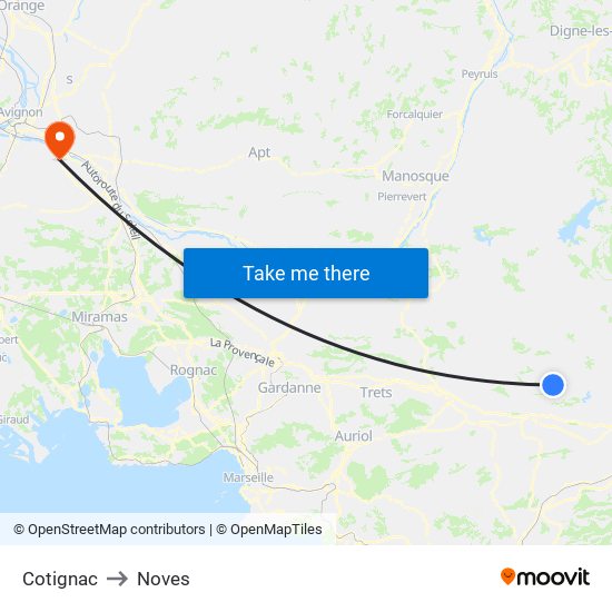 Cotignac to Noves map