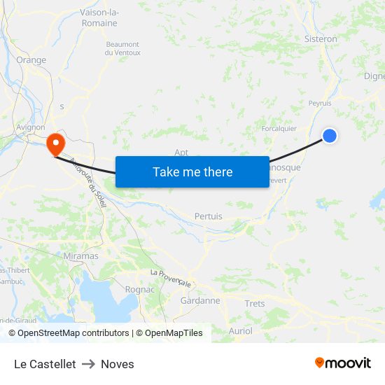 Le Castellet to Noves map