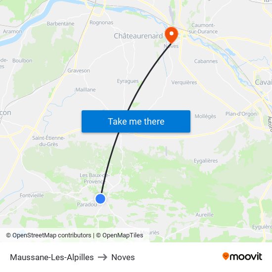Maussane-Les-Alpilles to Noves map
