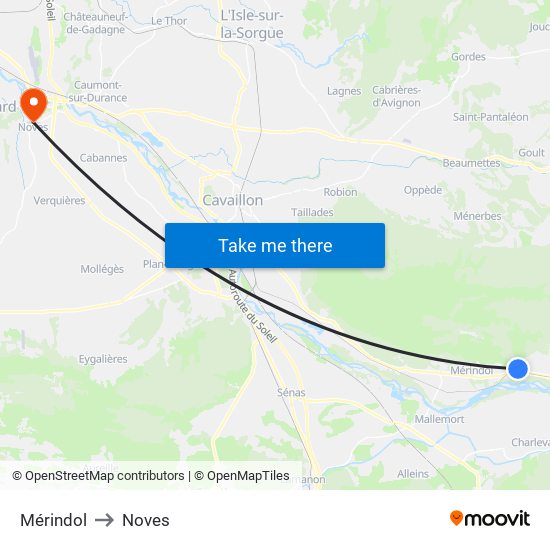 Mérindol to Noves map
