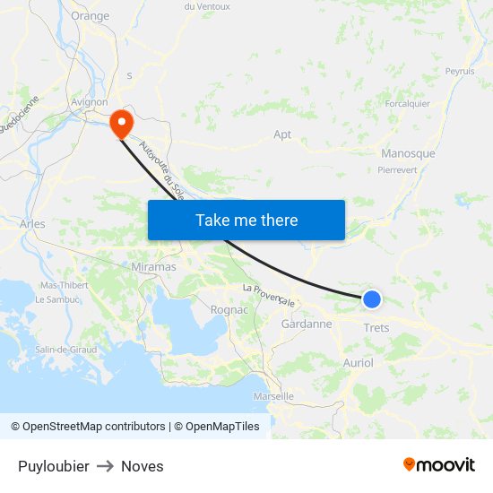 Puyloubier to Noves map